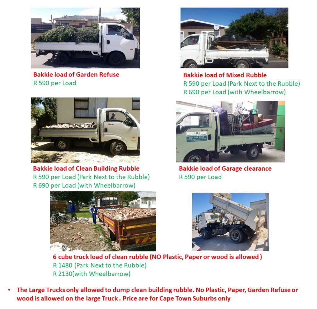 Rubble Removal and Garden refuse removal prices